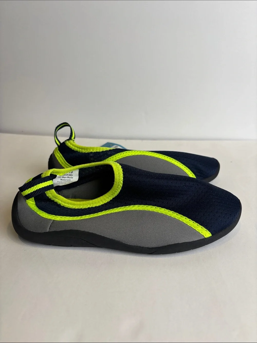 Sun Ray Boys Blue Gray Neon Yellow Water Shoes NWT  size 13